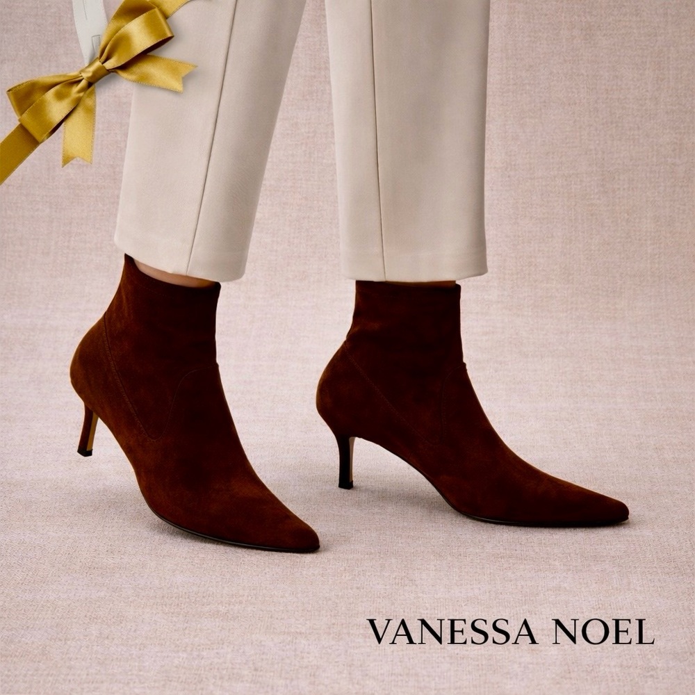 Vanessa Noel Suede Ankle Boots Brown Pointed Toe Stiletto Womens 9.5